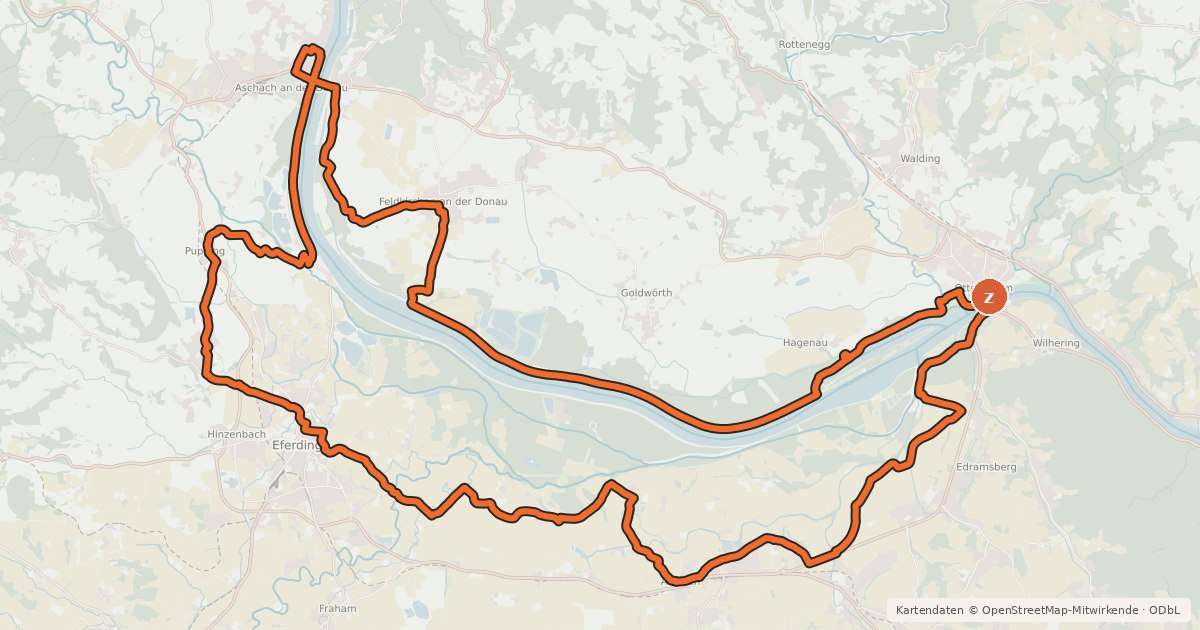 Kartenübersicht der Radroute Eferdinger Land-Runde