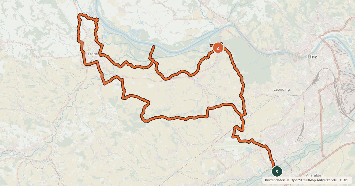 Kartenübersicht der Radroute Eferdinger-Landl-Weg