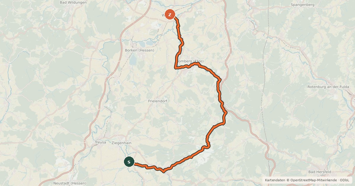 Kartenübersicht der Radroute Efzetal-Radweg R17