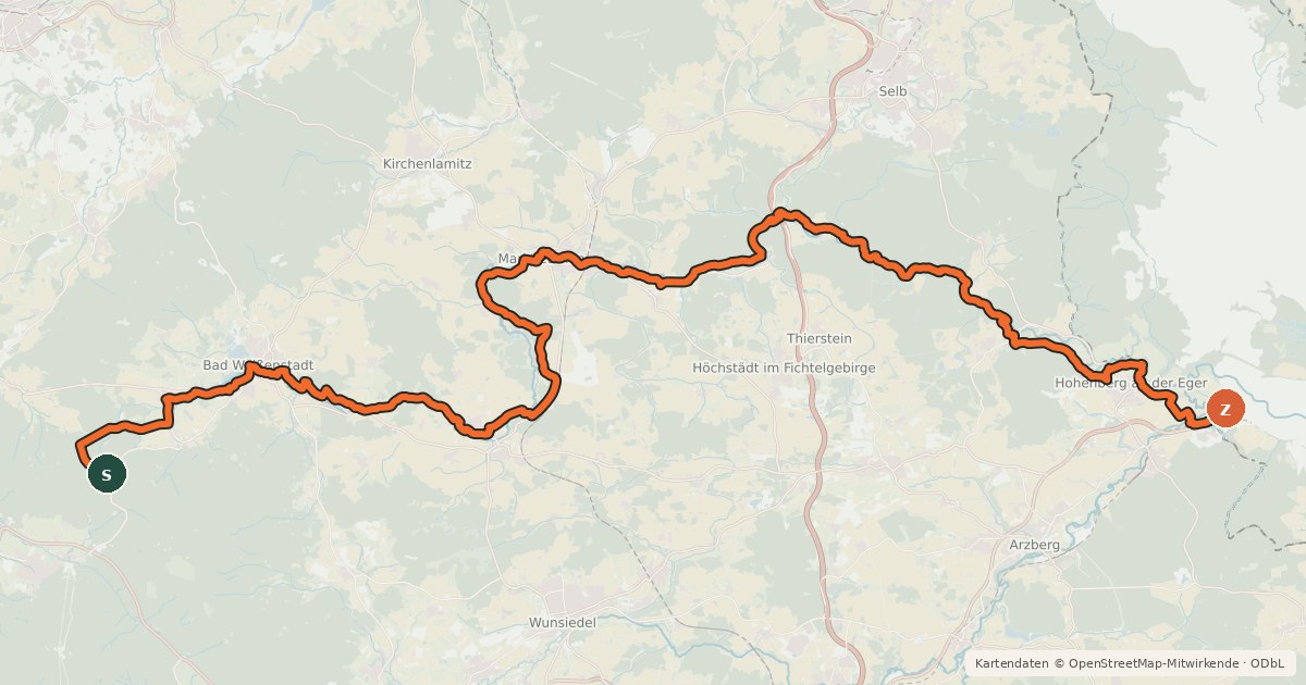 Kartenübersicht der Radroute Eger-Radweg