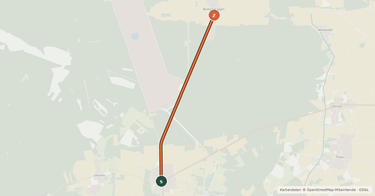 Kartenübersicht der Radroute Ehra (38) - Boitzenhagen (94)