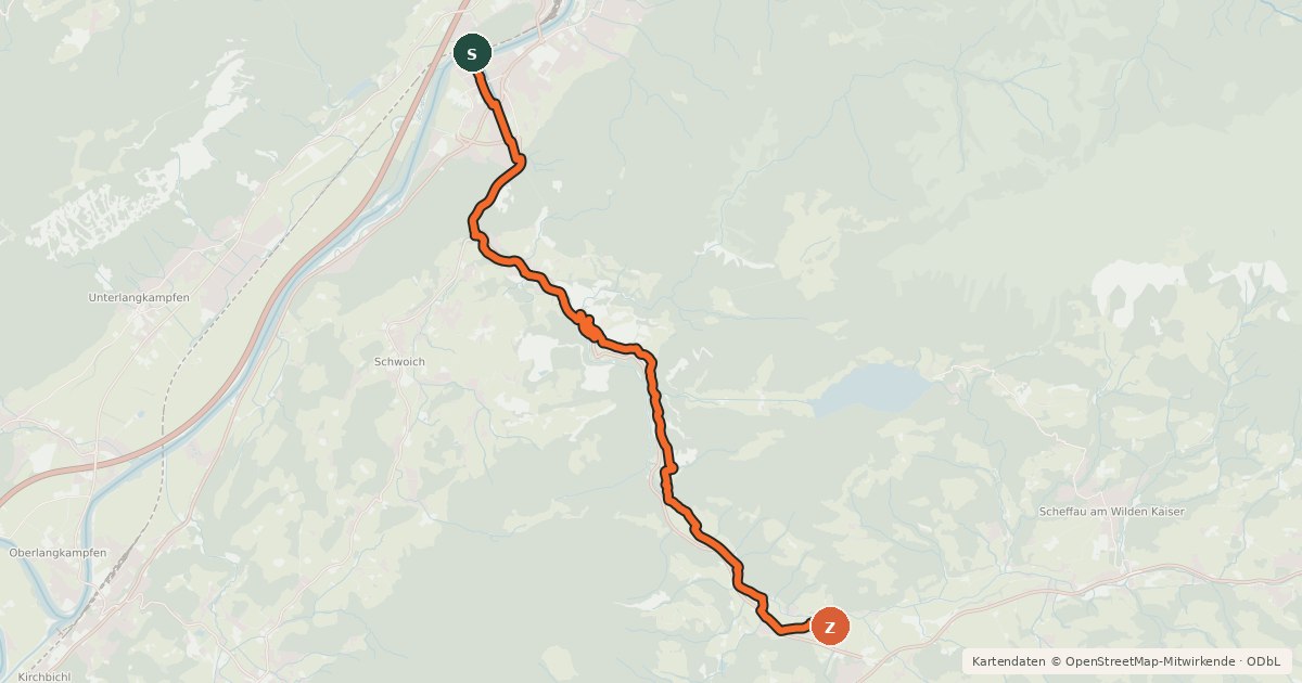 Kartenübersicht der Radroute Eiberg Radweg