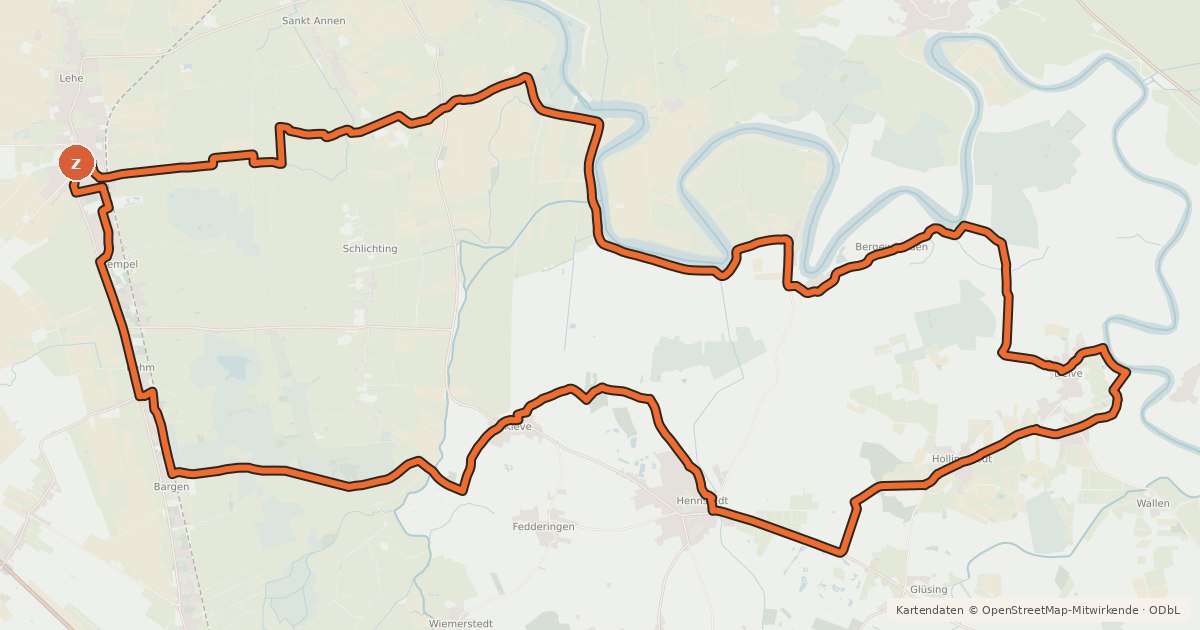Kartenübersicht der Radroute Eider-Erlebnis-Route