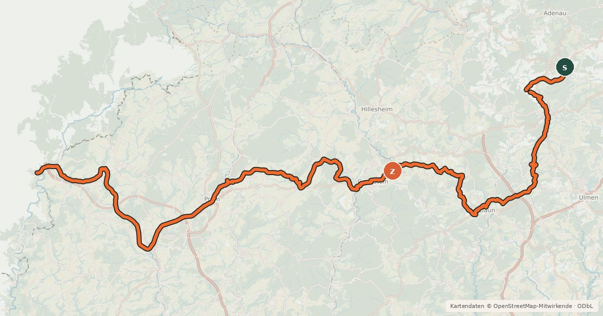 Kartenübersicht der Radroute Eifel-Ardennen-Radweg