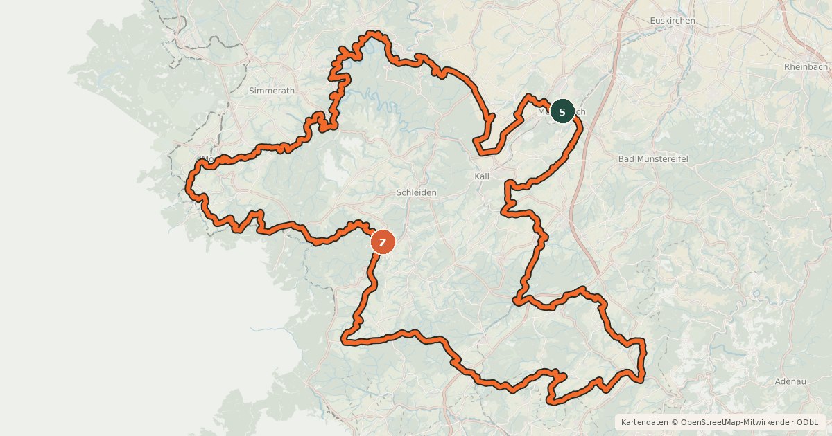 Kartenübersicht der Radroute Eifel-Höhen-Route