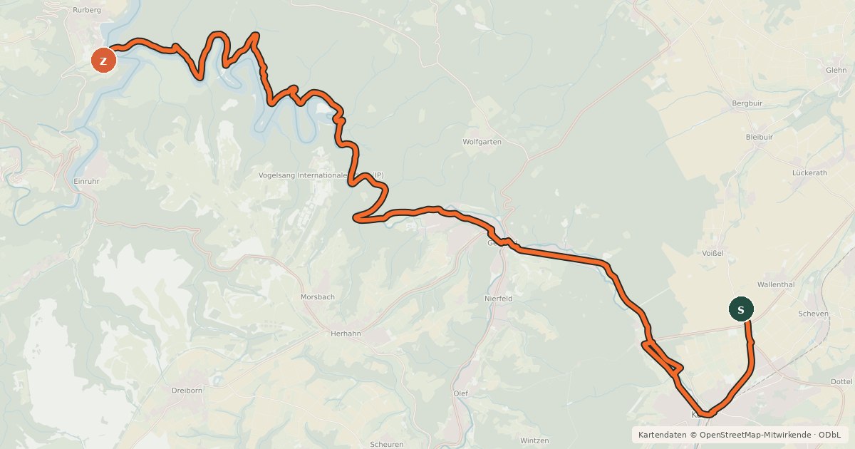 Kartenübersicht der Radroute Eifel-Höhen-Route (Alternativ-Streckenabschnitt)