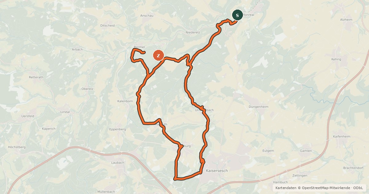 Kartenübersicht der Radroute Eifel-Schiefer-Radweg