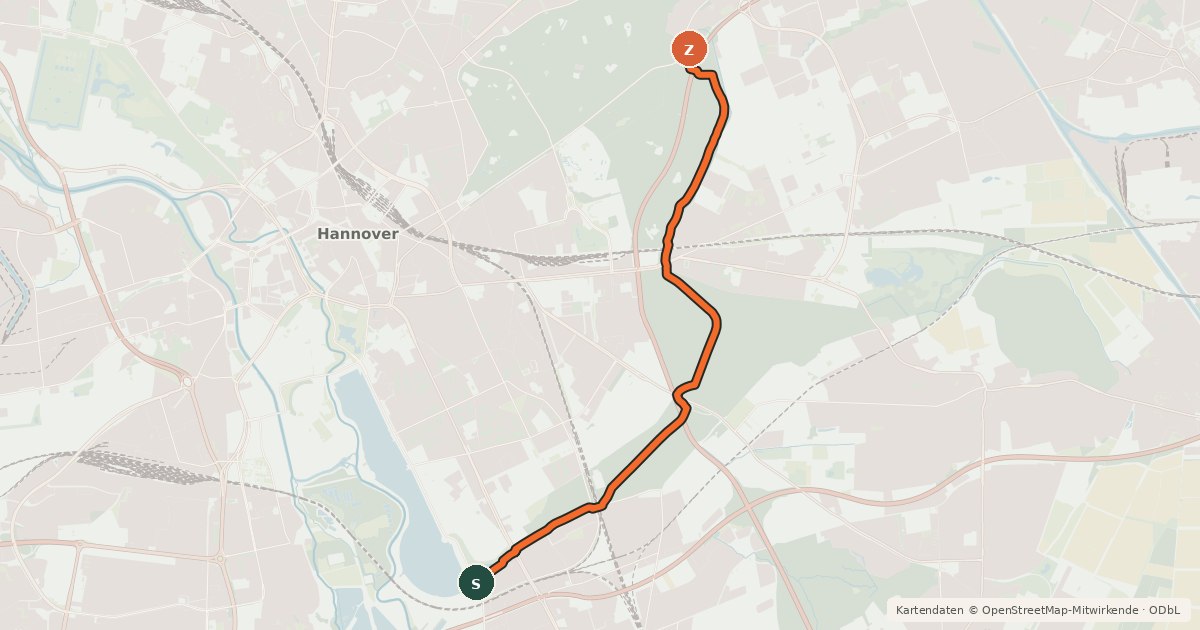 Kartenübersicht der Radroute Eilenriede