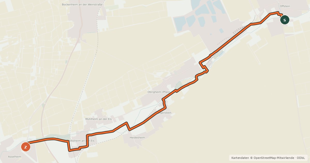 Kartenübersicht der Radroute Eisbachtal-Radweg
