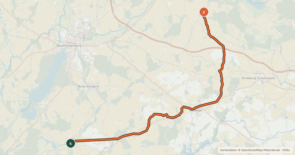 Kartenübersicht der Radroute Eisenbahnradweg