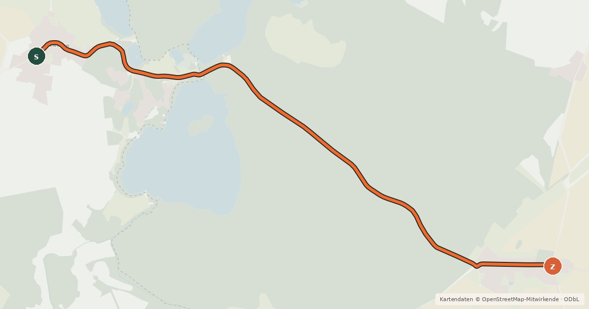 Kartenübersicht der Radroute Eiszeitroute (Zubringer von Sewekow)