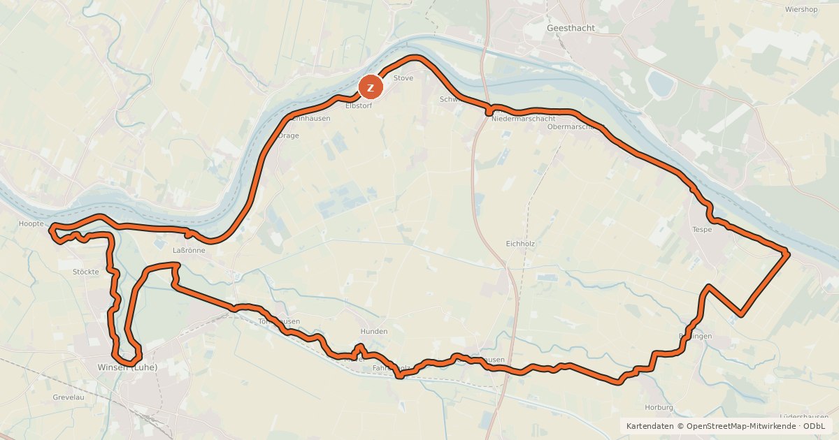 Kartenübersicht der Radroute Elbdeichroute