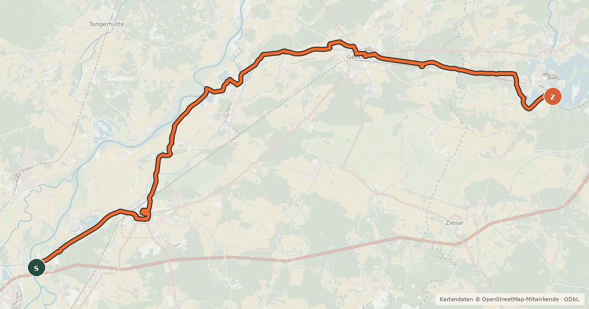 Kartenübersicht der Radroute Elbe-Havel-Radweg