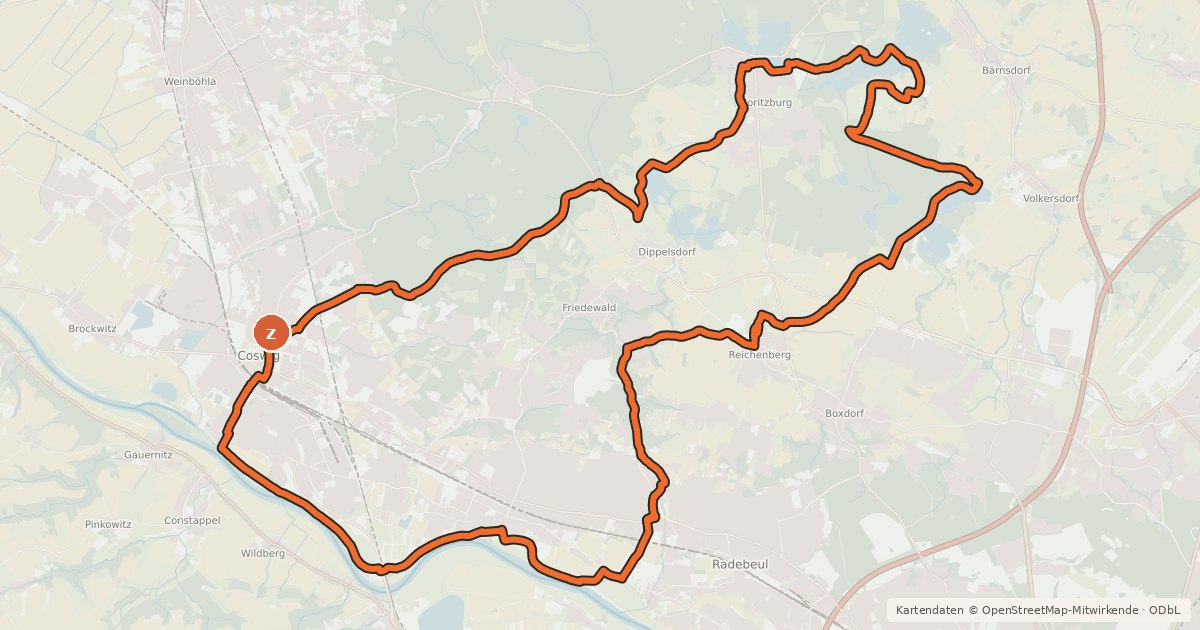 Kartenübersicht der Radroute Elbe-Moritzburg-Lößnitzgrund-Radweg
