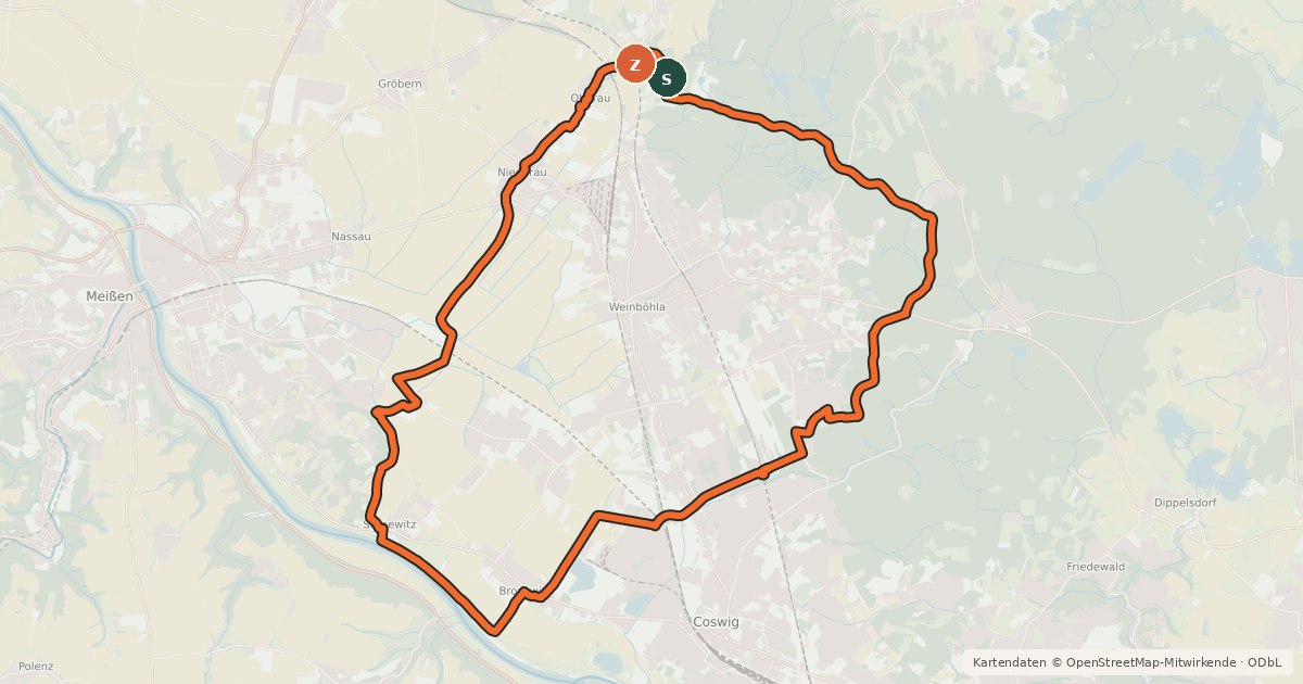 Kartenübersicht der Radroute Elbe-Nassau-Friedewald-Radrundtour
