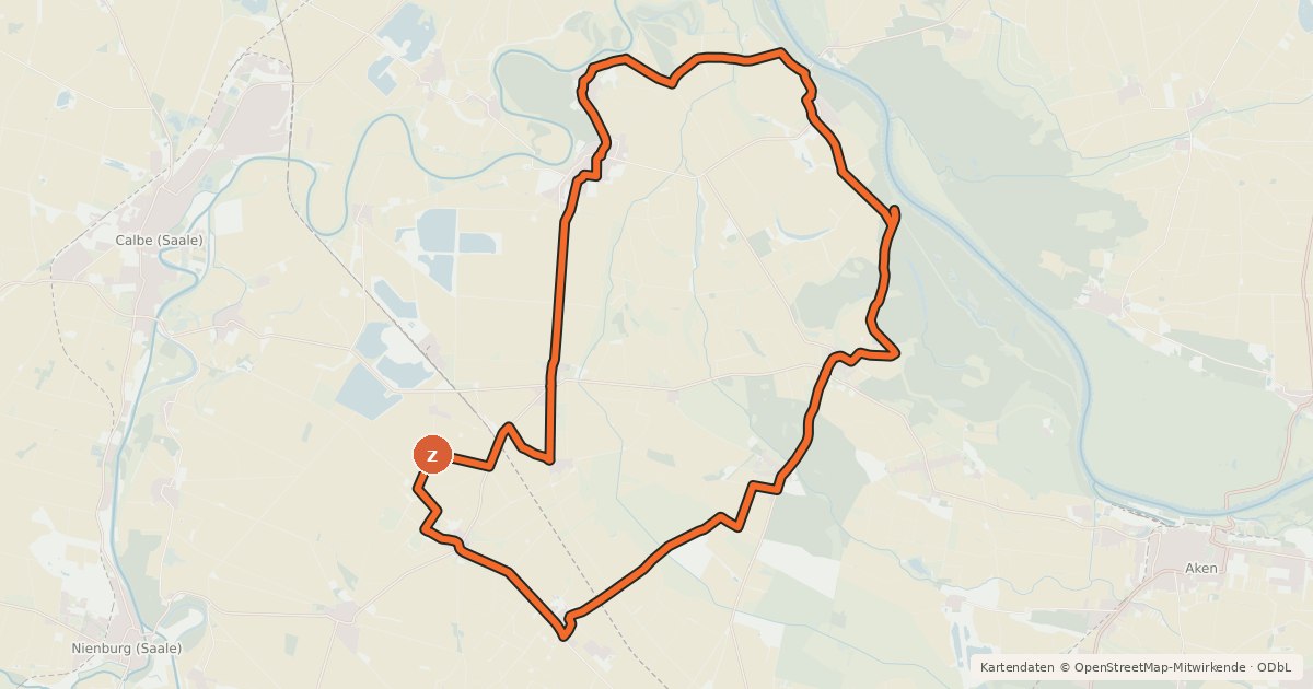 Kartenübersicht der Radroute Elbe-Saale-Tour