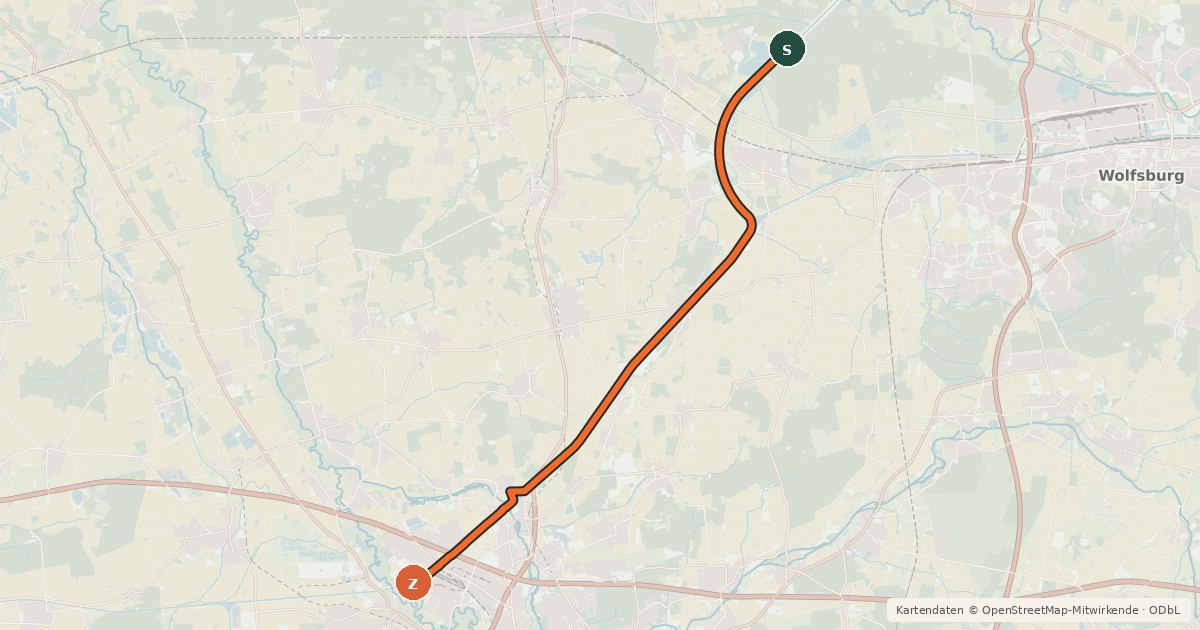 Kartenübersicht der Radroute Elbe-Seitenkanal Abzweig Tankumsee (83) - Braunschweig Mittellandkanal Abzweig Braunschweiger Okeraue (00)