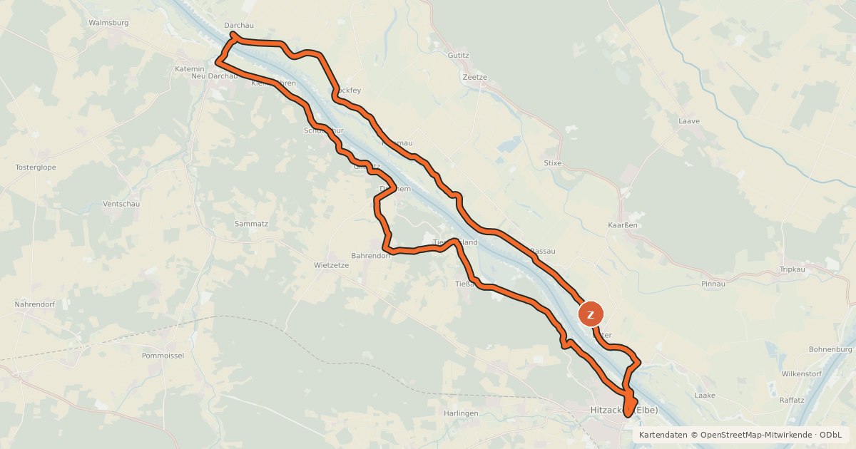 Kartenübersicht der Radroute Elbhöhen-Tour