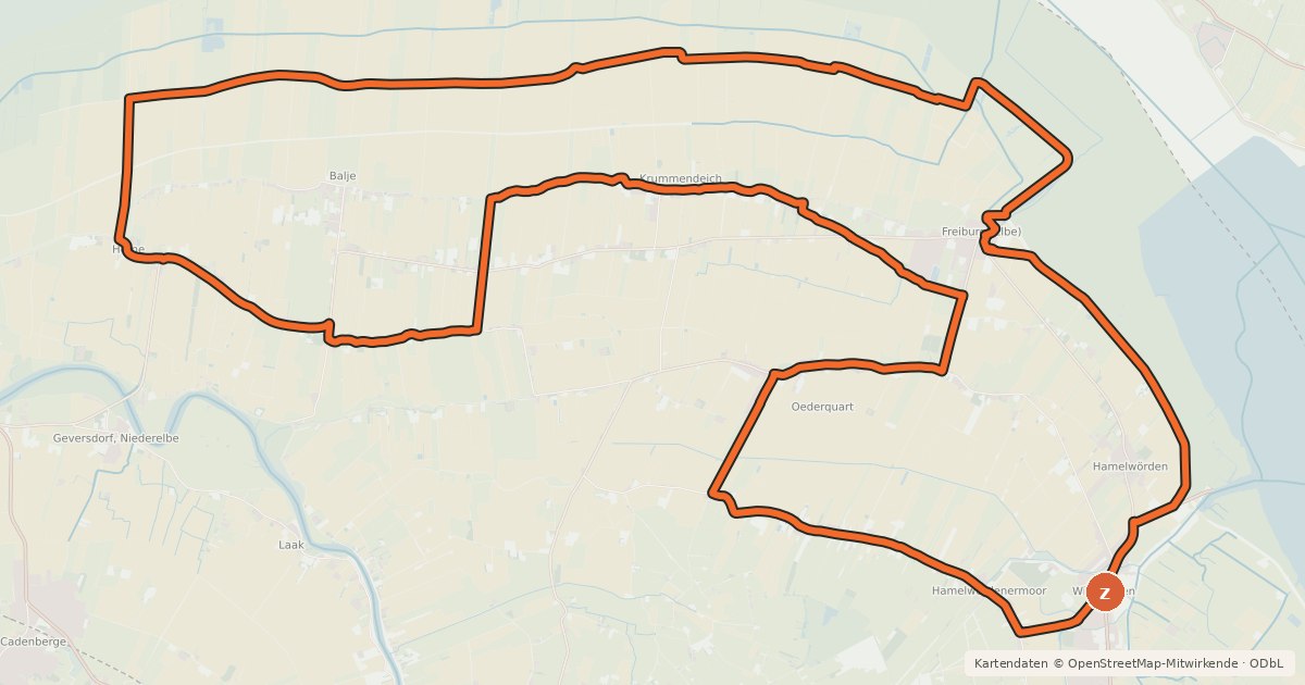 Kartenübersicht der Radroute Elbmarschroute