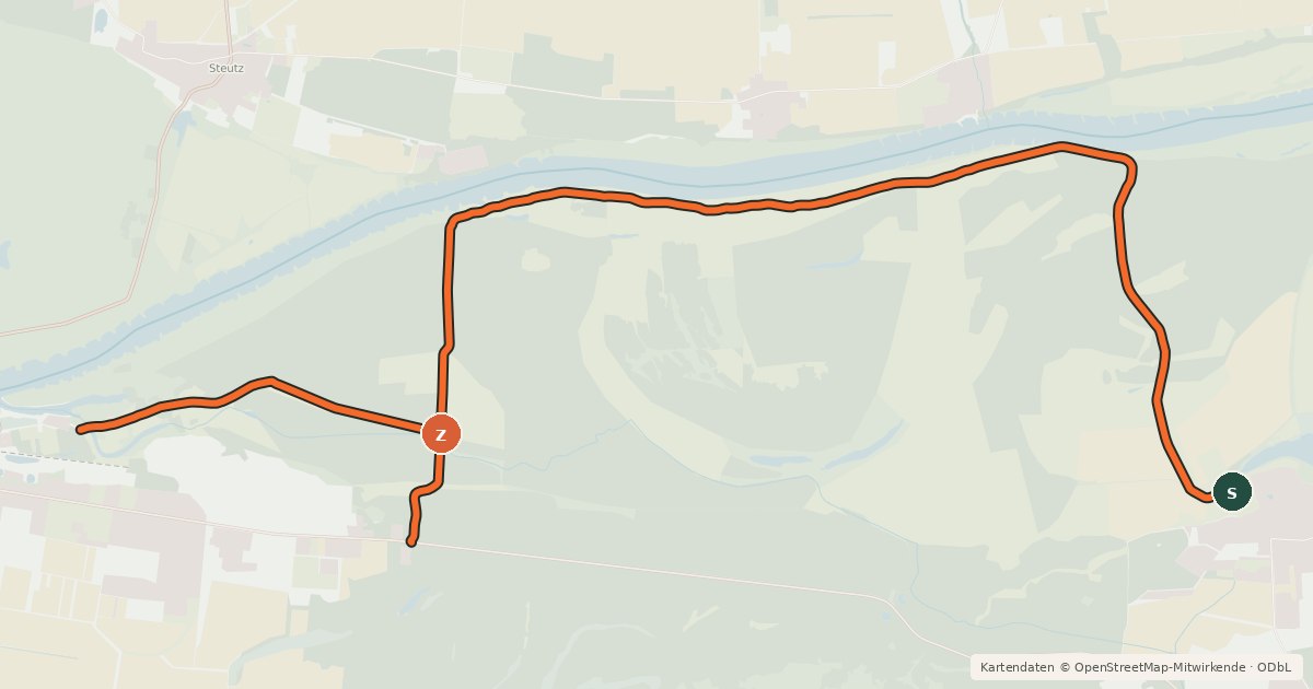 Kartenübersicht der Radroute Elbnaher Rad- & Wanderweg Aken Dessau