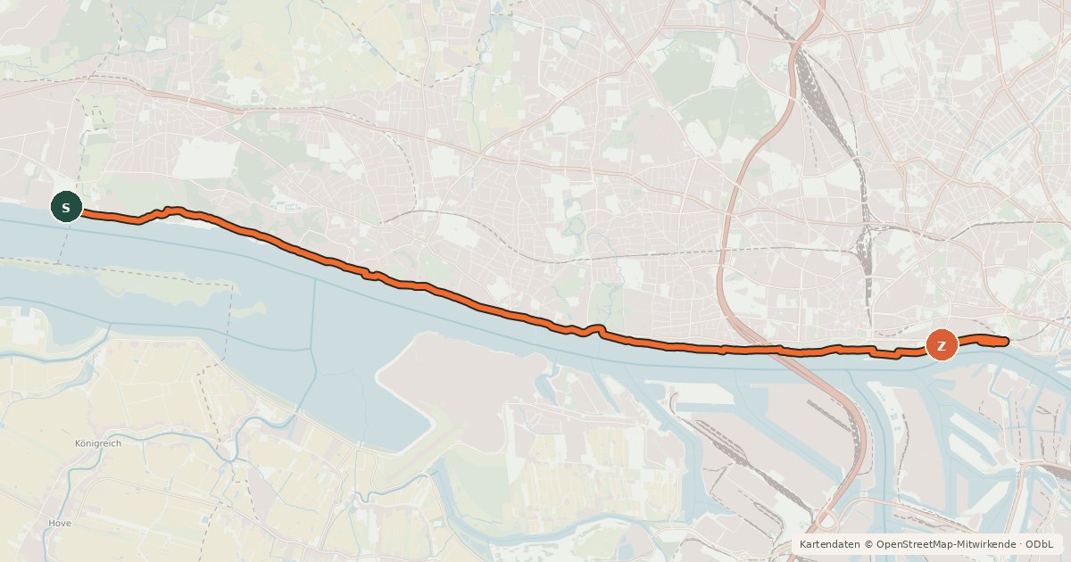 Kartenübersicht der Radroute Elbuferradweg