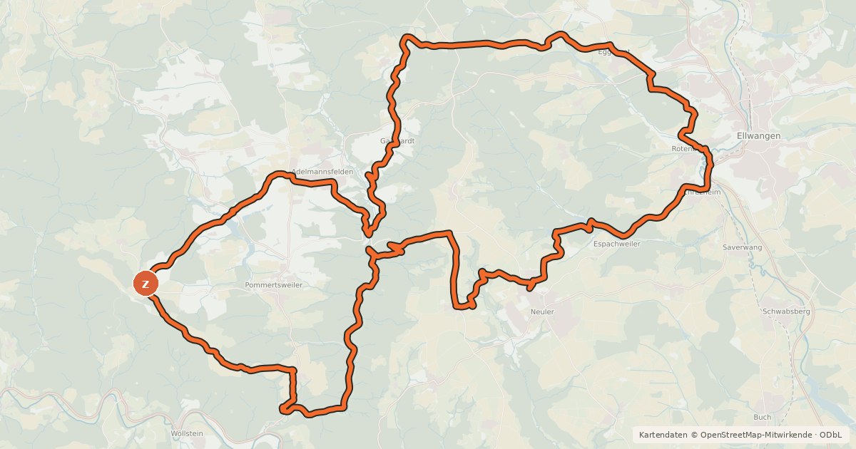 Kartenübersicht der Radroute Ellwanger Achter zur Hammerschmiede