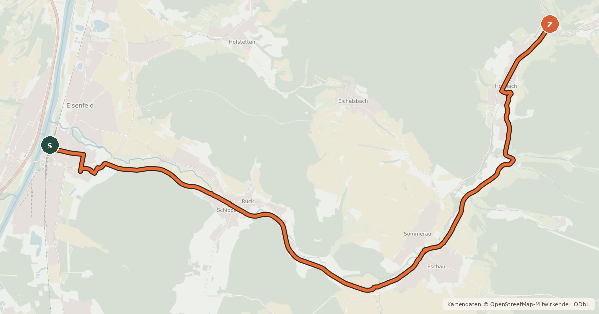 Kartenübersicht der Radroute Elsavatal-Radweg