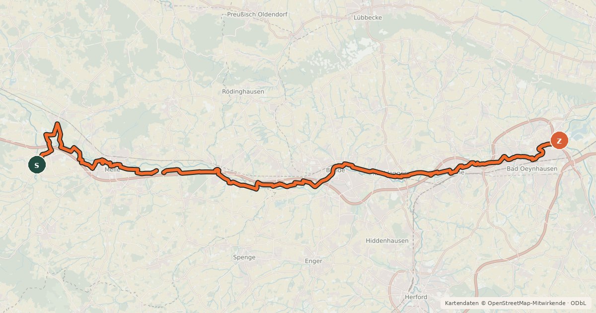 Kartenübersicht der Radroute Else-Werre-Radweg
