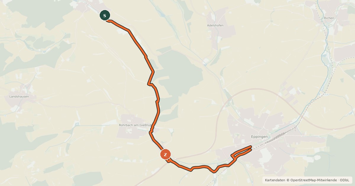 Kartenübersicht der Radroute Elsenstal Radweg