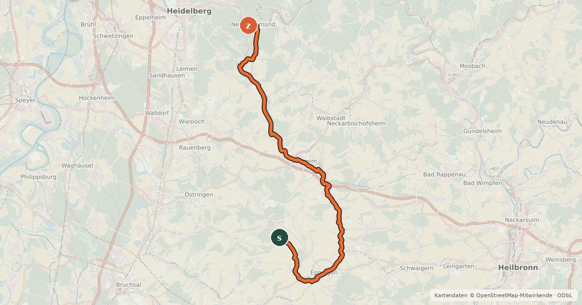 Kartenübersicht der Radroute Elsenztal-Tour