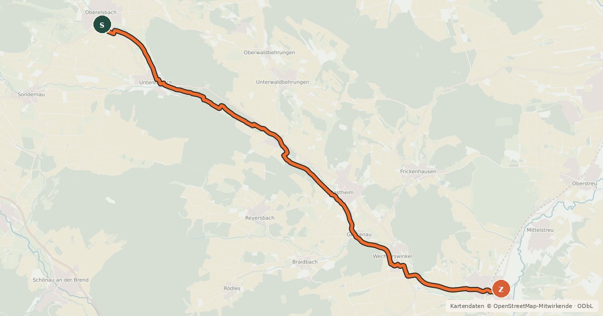 Kartenübersicht der Radroute Elstalradweg
