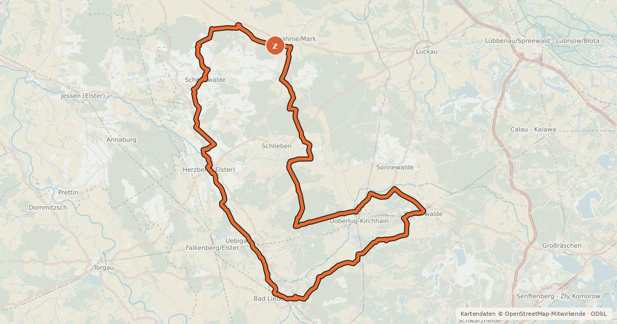 Kartenübersicht der Radroute Elsterradtour