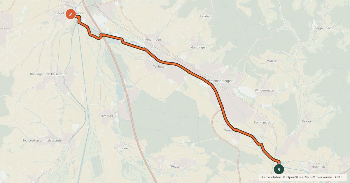Kartenübersicht der Radroute Elzdamm-Radweg