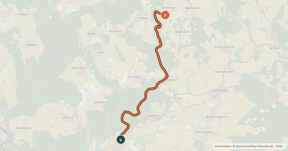 Kartenübersicht der Radroute Elztalradweg