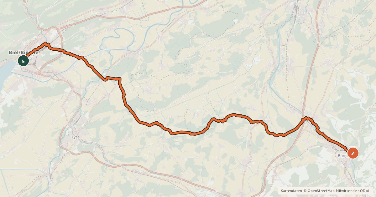 Kartenübersicht der Radroute Emmental–Entlebuch