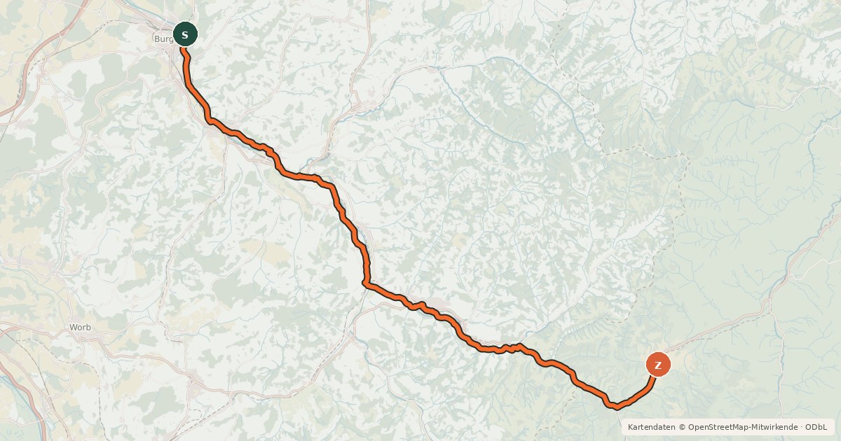 Kartenübersicht der Radroute Emmental–Entlebuch