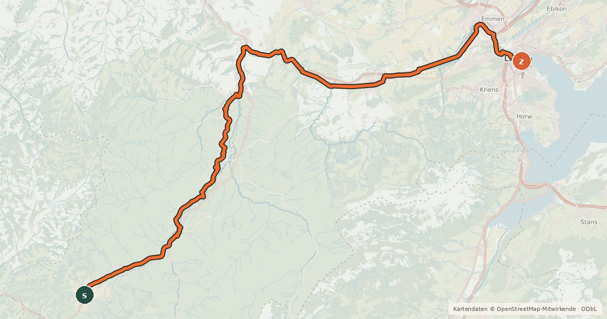 Kartenübersicht der Radroute Emmental–Entlebuch