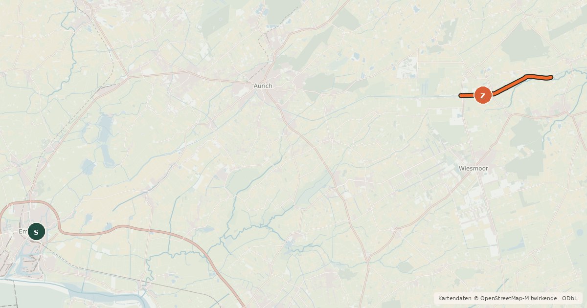 Kartenübersicht der Radroute Ems-Jade-Kanal