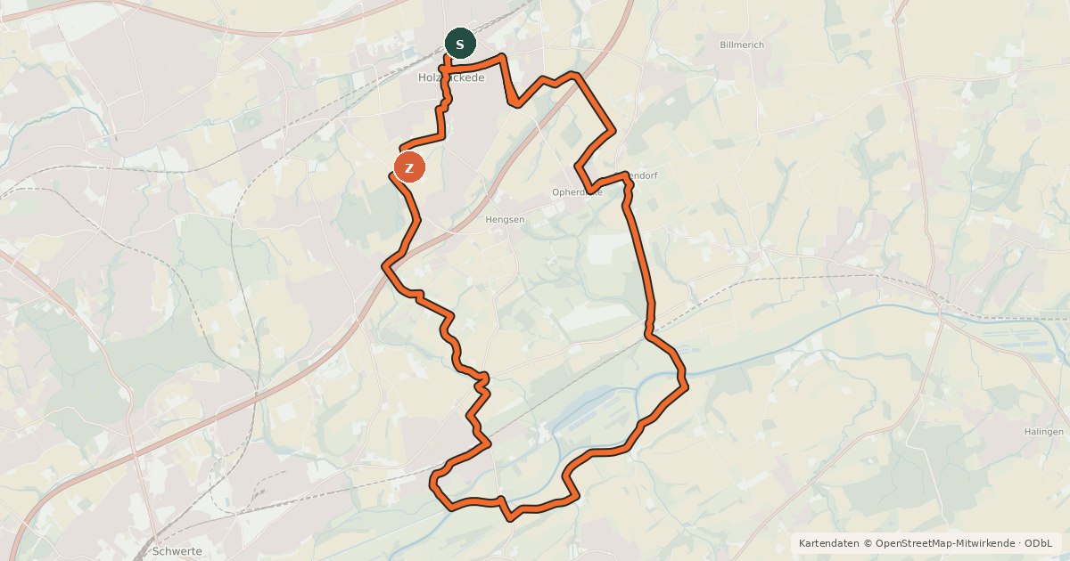 Kartenübersicht der Radroute Emscher-Ruhr-Tour