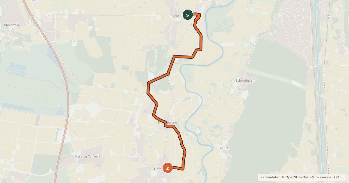 Kartenübersicht der Radroute Emslandroute Variante Moor - Veenland