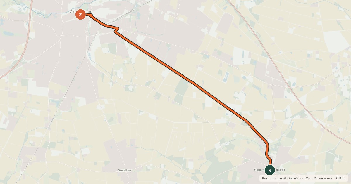 Kartenübersicht der Radroute Emstek (13) - Cloppenburg (20)
