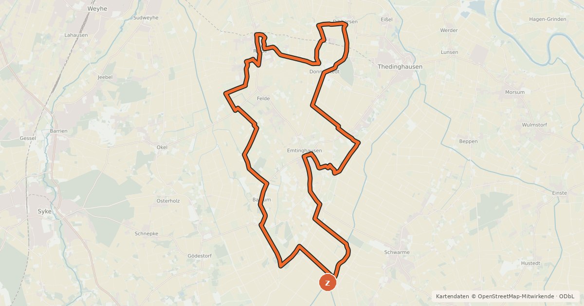 Kartenübersicht der Radroute Emtinghausen-Riede-Tour