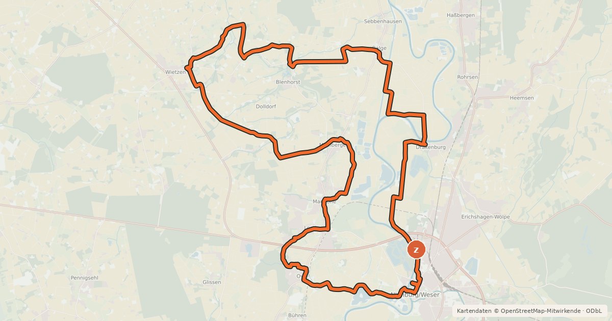 Kartenübersicht der Radroute Energie-Entdecker Route Mittelweser (Nordroute)