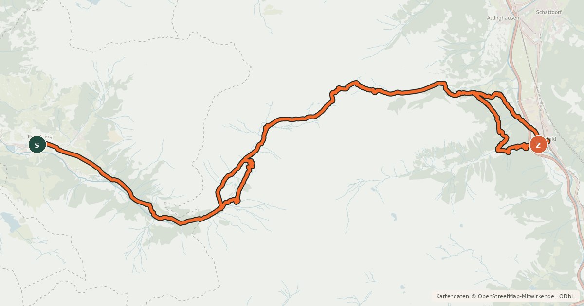 Kartenübersicht der Radroute Engelberg - Surenenpass - Erstfeld