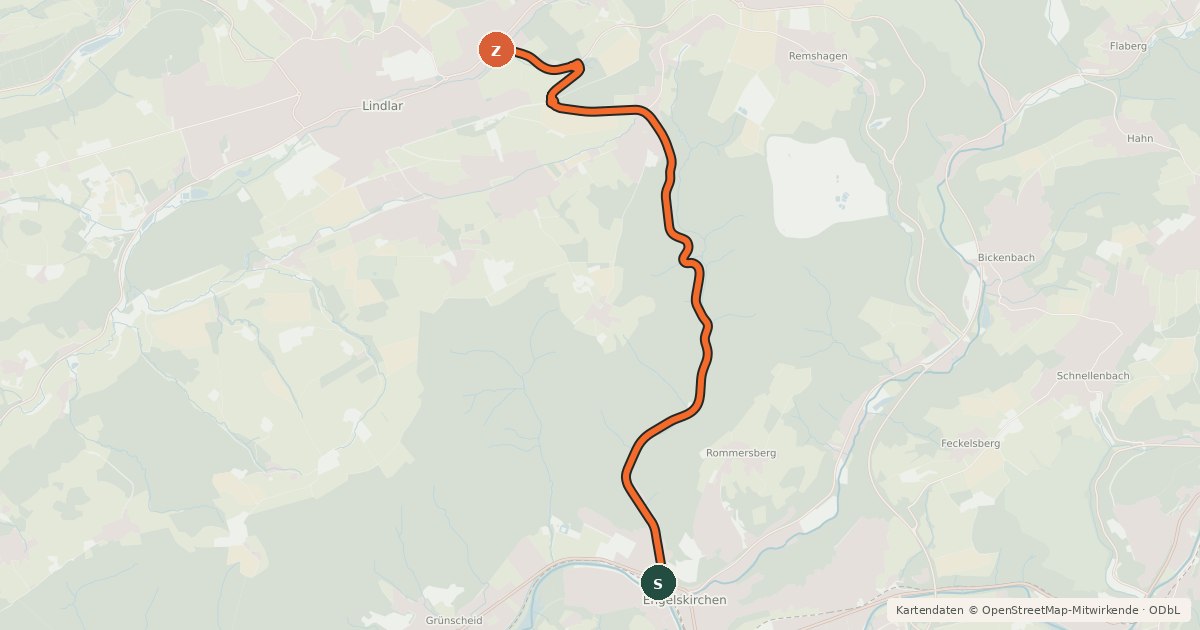 Kartenübersicht der Radroute Engelskirchen (61) - Lindlar (62)