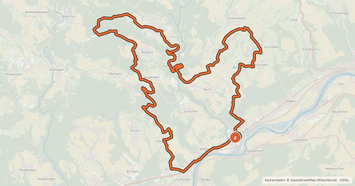 Kartenübersicht der Radroute enjoy&bike Albbruck