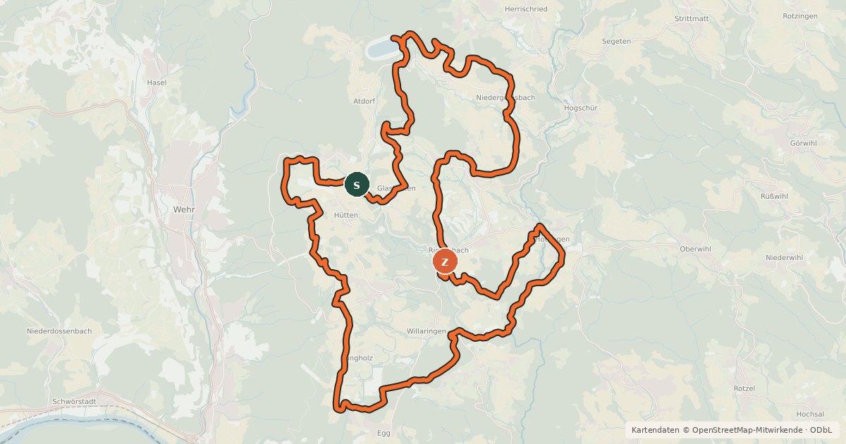 Kartenübersicht der Radroute enjoy&bike Rickenbach