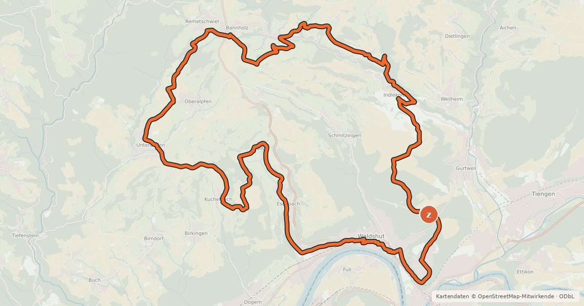 Kartenübersicht der Radroute enjoy&bike Waldshut-Tiengen