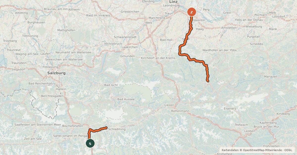 Kartenübersicht der Radroute Ennsradweg (Salzburg)