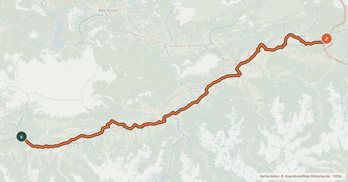 Kartenübersicht der Radroute Ennsradweg (Steiermark Abs. West)